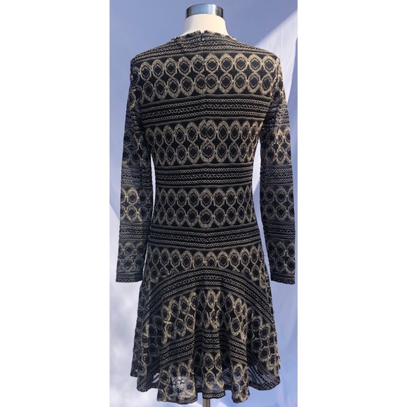 Ali Ro Size 6 Black Gold Knit Fit and Flare Dress - Picture 3 of 8